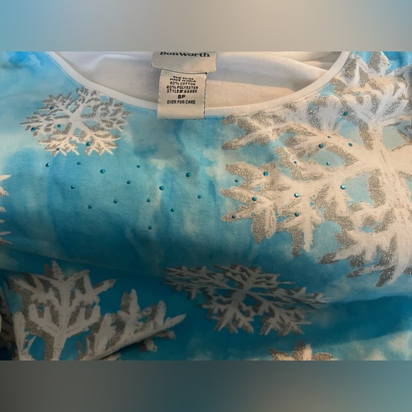 Bonworth White and Blue Sparkly Snowflake Shirt SZ SP - Picture 9 of 9